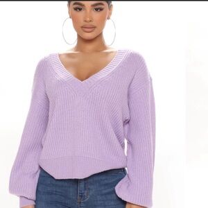 Fashion Nova Lavendar Light Purple Off Shoulder V Neck Sweater Small LSU​